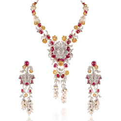 ZGJ1190 925 Sterling Silver Ruby Necklace and Earrings