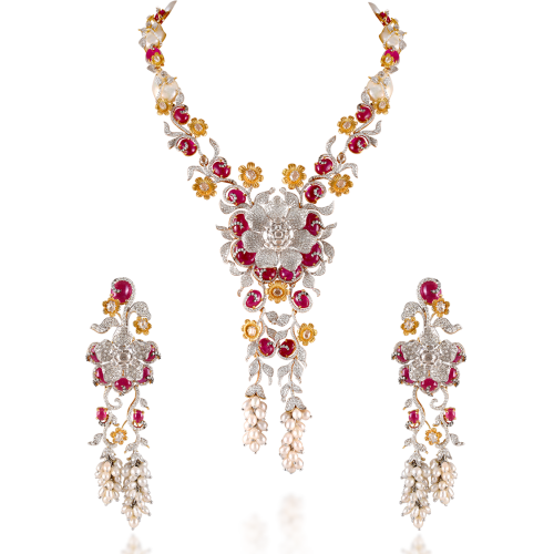 ZGJ1190 925 Sterling Silver Ruby Necklace and Earrings