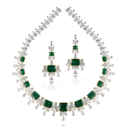 ZGJ1197 925 Sterling Silver Emerald Necklace and Earrings