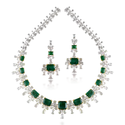 ZGJ1197 925 Sterling Silver Emerald Necklace and Earrings