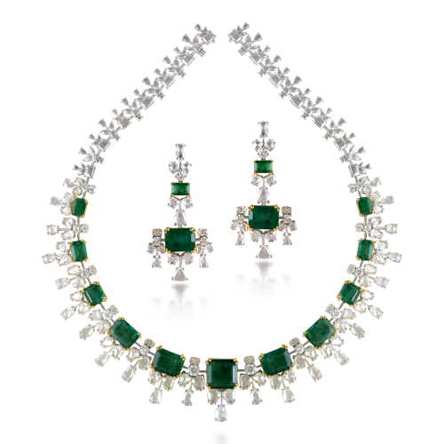 ZGJ1197 925 Sterling Silver Emerald Necklace and Earrings