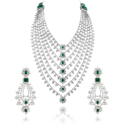 ZGJ1198 925 Sterling Silver Emerald Necklace and Earrings