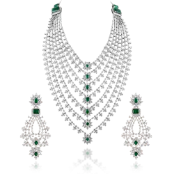 ZGJ1198 925 Sterling Silver Emerald Necklace and Earrings