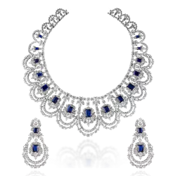ZGJ1201 925 Sterling Silver Sapphire Necklace and Earrings