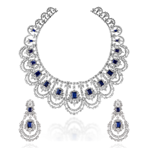 ZGJ1201 925 Sterling Silver Sapphire Necklace and Earrings ZGJ1201 925 Sterling Silver Sapphire Necklace and Earrings