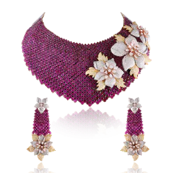 ZGJ1209 925 Sterling Silver Fuchsia Necklace and Earrings