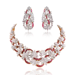ZGJ1213 925 Sterling Silver Ruby Necklace and Earrings