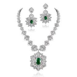 ZGJ1217 925 Sterling Silver Emerald Necklace and Earrings