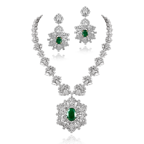 ZGJ1217 925 Sterling Silver Emerald Necklace and Earrings