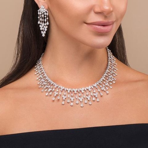ZGJ1224 925 Sterling Silver Necklace and Earrings