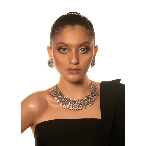 ZGJ1257 925 Sterling Silver Emerald Necklace and Earrings Set