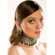 ZGJ1258 925 Sterling Silver Emerald and Pearl Choker and Earrings Set
