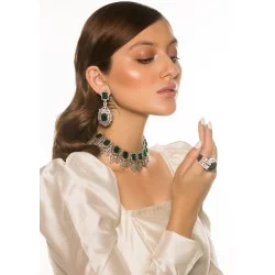 ZGJ1259 925 Sterling Silver Emerald Necklace and Earrings Set