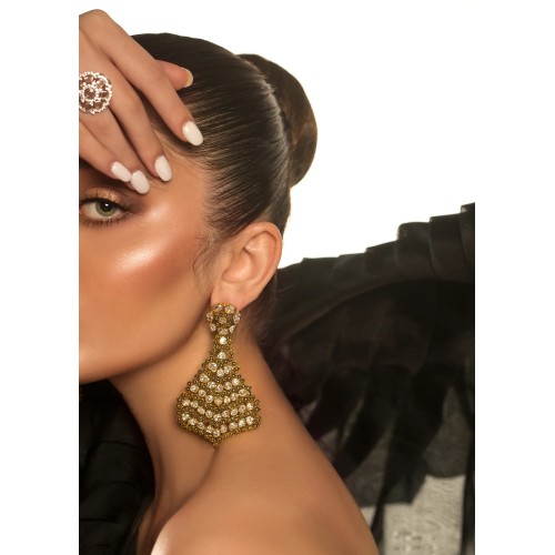 ZGJ1261 925 Sterling Silver Kundan Earrings and Ring ZGJ1261 925 Sterling Silver Kundan Earrings and Ring