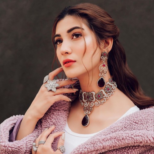 ZGJ1292 925 Sterling Silver Garnet Necklace and Earrings