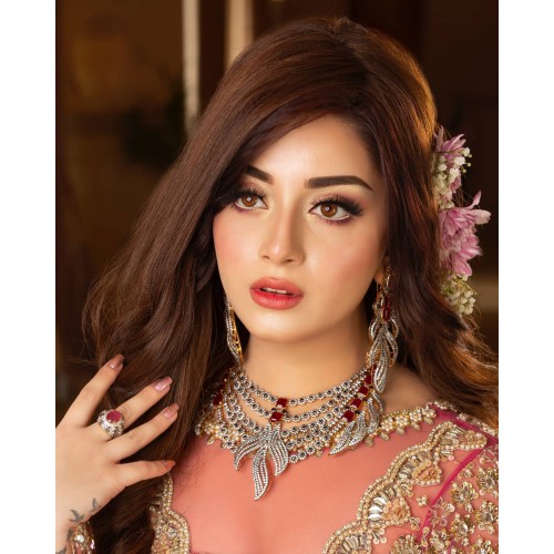 ZGJ1293 925 Sterling Silver Ruby Necklace and Earrings