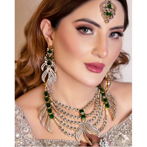 ZGJ1294 925 Sterling Silver Emerald Jewellery Set