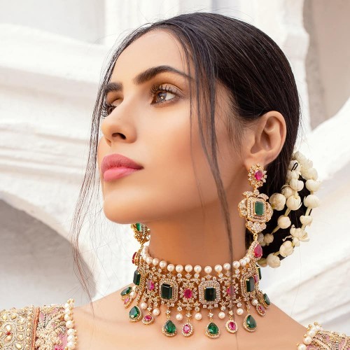 ZGJ1347 925 Sterling Silver Emerald Choker and Earrings