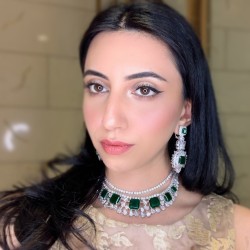 ZGJ1351 925 Sterling Silver Emerald Necklace and Earrings