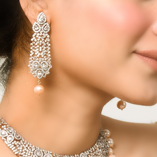 ZGJ1353 925 Sterling Silver Pearl Necklace and Earrings