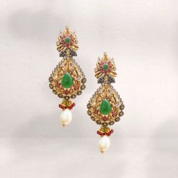 ZGJ1364 925 Sterling Silver Ruby Emerald Choker and Earrings