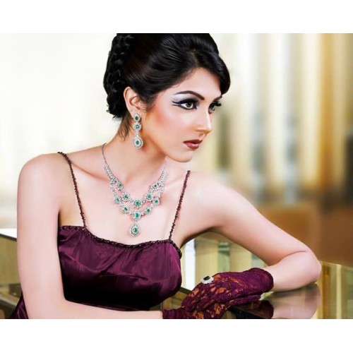 ZGJ1399 925 Sterling Silver Emerald Jewellery Set