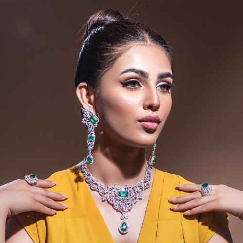ZGJ1417 925 Sterling Silver Emerald Jewellery Set