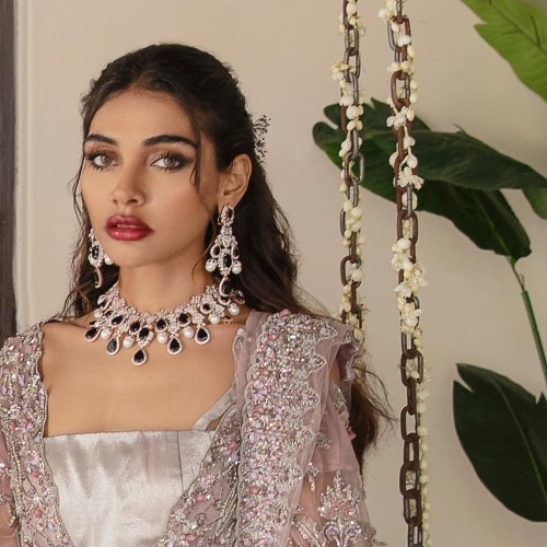 ZGJ1423 925 Sterling Silver Dark Indigo Necklace and Earrings