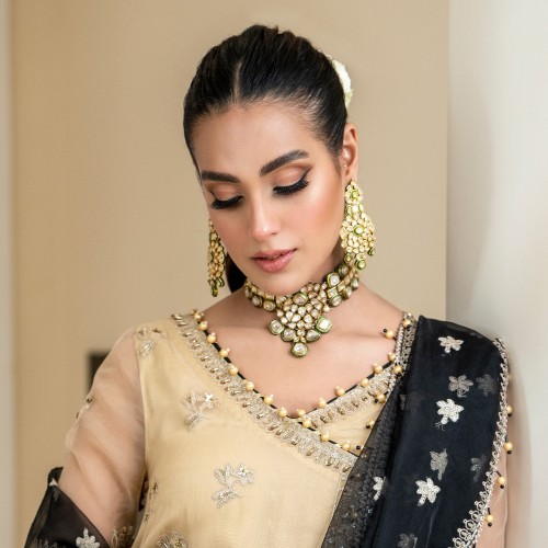ZGJ1426 925 Sterling Silver Kundan Choker and Earrings