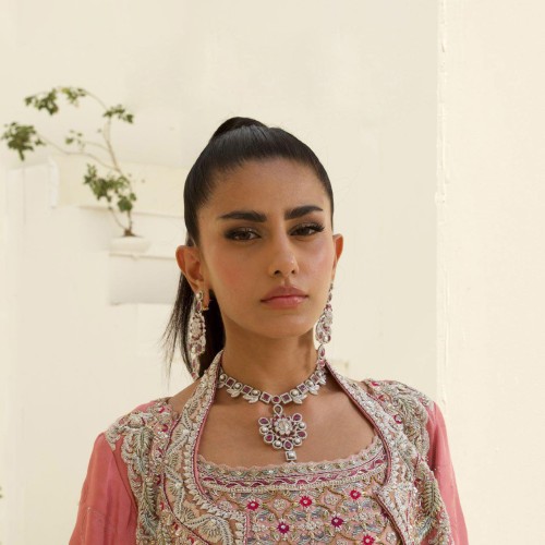 ZGJ1514 925 Sterling Silver Fuchsia Necklace and Earrings