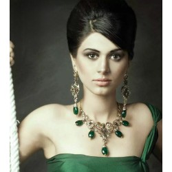 ZGJ1553 925 Sterling Silver Emerald Necklace and Earrings