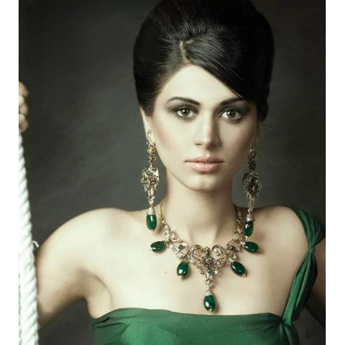 ZGJ1553 925 Sterling Silver Emerald Necklace and Earrings