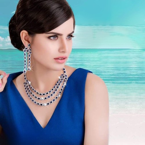 ZGJ1560 925 Sterling Silver Dark Indigo Necklace and Earrings