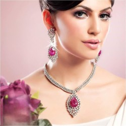 ZGJ1562 925 Sterling Silver Rose Necklace and Earrings