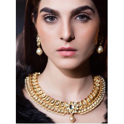 ZGJ1567 925 Sterling Silver Daimond Polki Necklace and Earrings