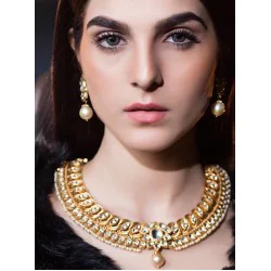 ZGJ1567 925 Sterling Silver Daimond Polki Necklace and Earrings