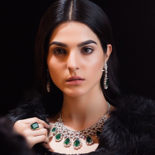 ZGJ1568 925 Sterling Silver Emerald Jewellery Set