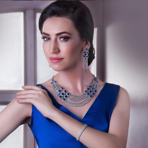 ZGJ1577 925 Sterling Silver Sapphire Necklace and Earrings