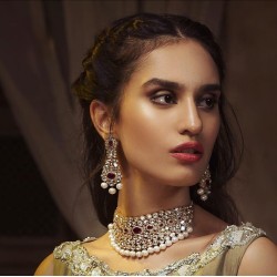 ZGJ1583 925 Sterling Silver Diamond Polki Choker and Earrings ZGJ1583 925 Sterling Silver Diamond Polki Choker and Earrings