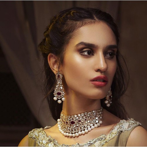 ZGJ1583 925 Sterling Silver Diamond Polki Choker and Earrings ZGJ1583 925 Sterling Silver Diamond Polki Choker and Earrings