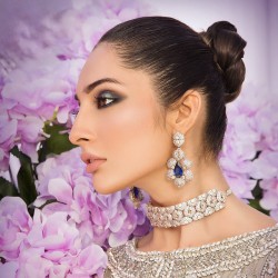 ZGJ1591 925 Sterling Silver Sapphire Choker and Earrings