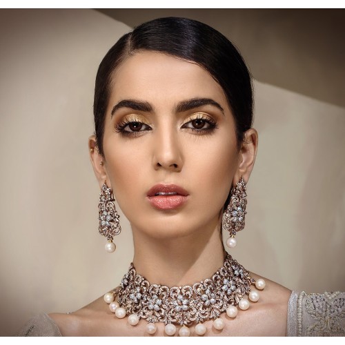 ZGJ1602 925 Sterling Silver Pearl Choker and Earrings