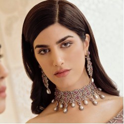 ZGJ1617 925 Sterling Silver Pearl Choker and Earrings