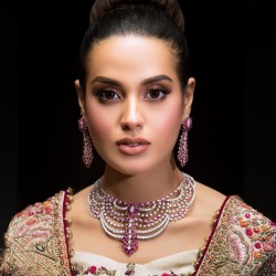 ZGJ1646 925 Sterling Silver Fuchsia Necklace and Earrings