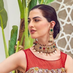 ZGJ1659 925 Sterling Silver Multi Stones Choker and Earrings