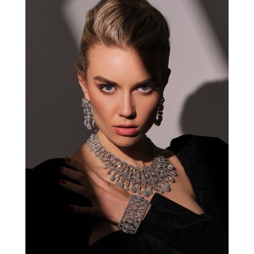 ZGJ1664 925 Sterling Silver Zircon Necklace and Earrings
