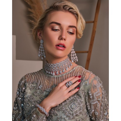 ZGJ1666 925 Sterling Silver Zircon Choker and Earrings ZGJ1666 925 Sterling Silver Zircon Choker and Earrings