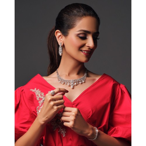 ZGJ1674 925 Sterling Silver Pearl Necklace and Earrings