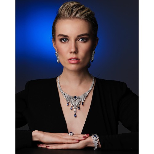 ZGJ1679 925 Sterling Silver Dark Indigo Jewellery Set
