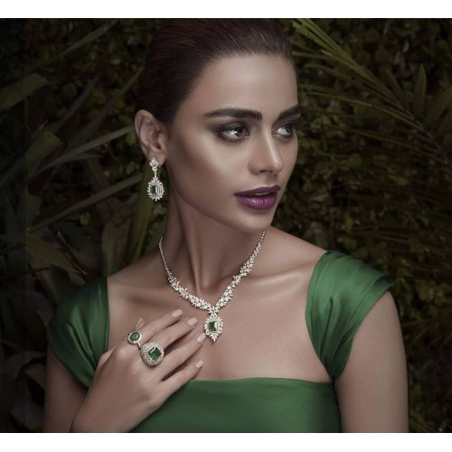 ZGJ1777 925 Sterling Silver Emerald Jewellery Set